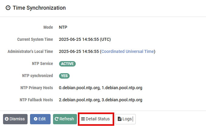 Time Synchronization - Detail Status