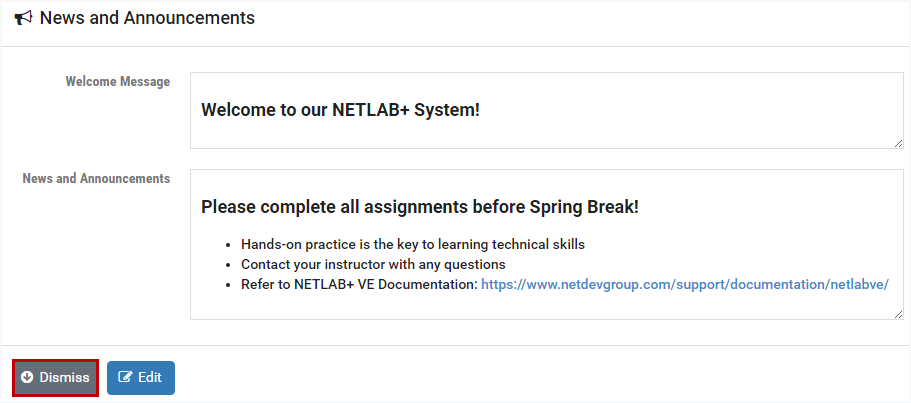 News and Announcements Page