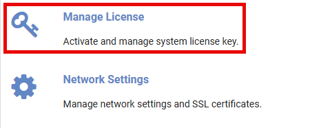 Network Settings > Manage License
