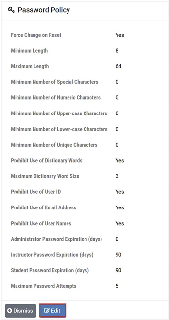 Edit Password Policy