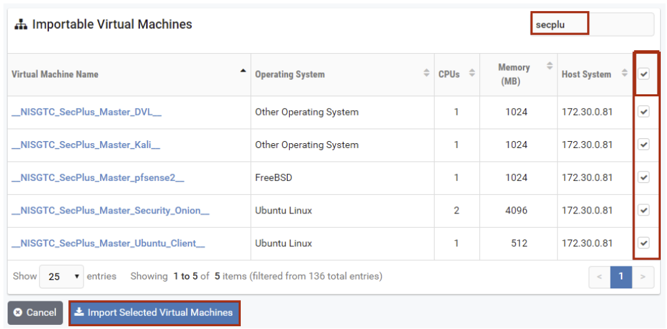 Import Selected Virtual Machines