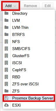 Add > Proxmox Backup Server